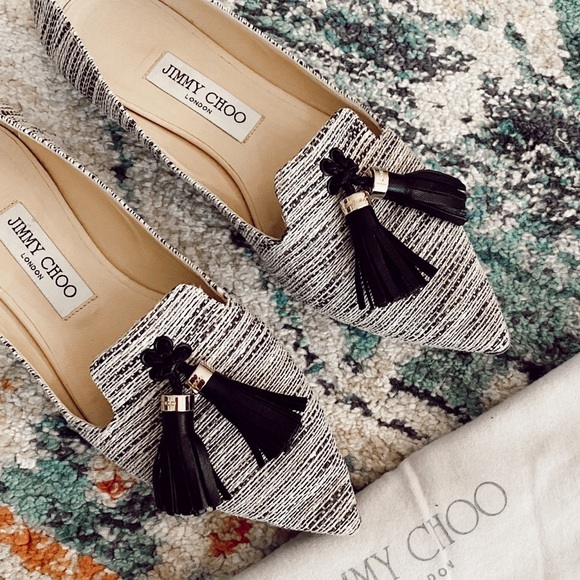 Jimmy choo tassel canvas pointy toe loafer flats - Picture 3 of 7